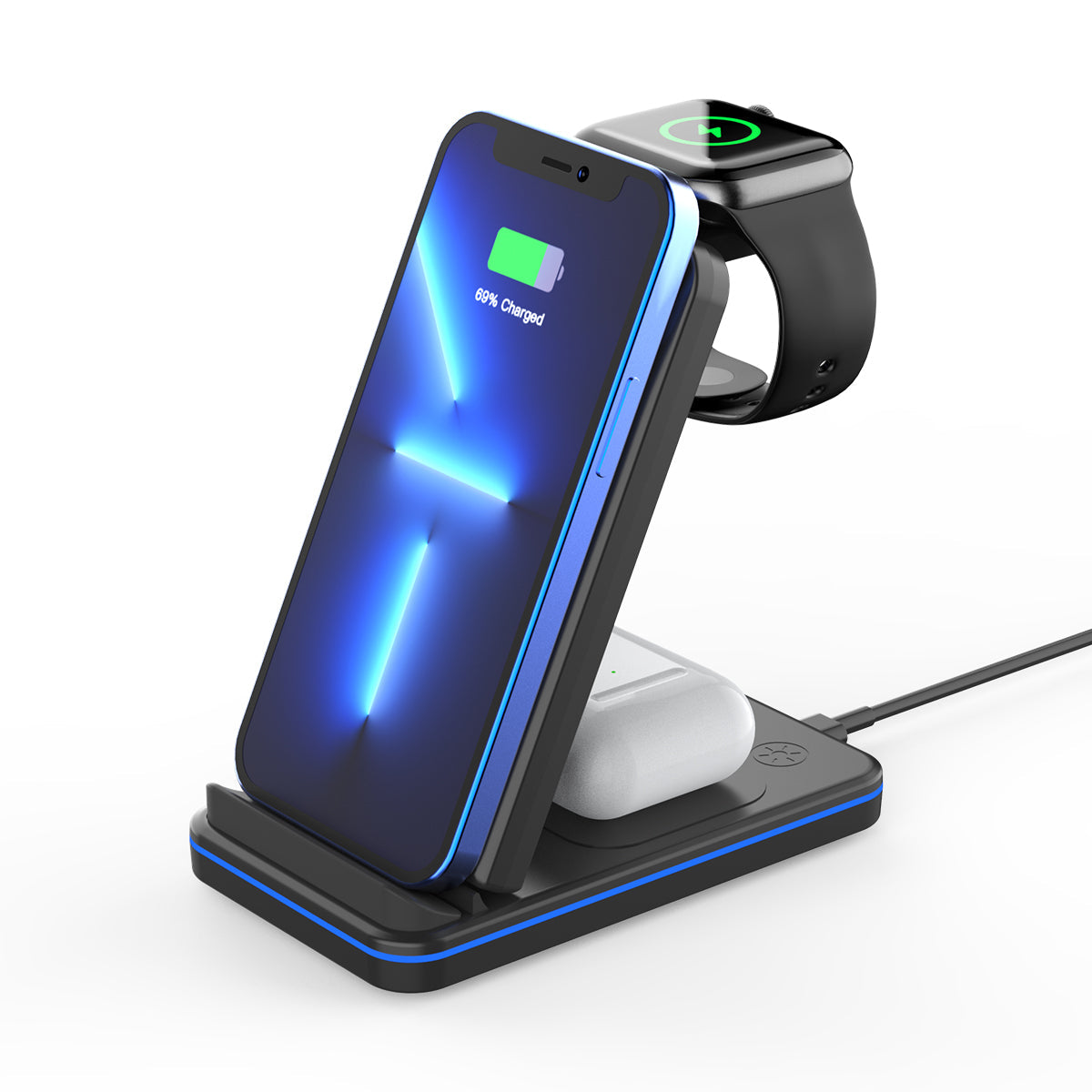 GXM 3in1 15W Wireless Charging Stand For iPhone 14 Pro Max 13 12 Samsung Huawei Xiaomi OPPO VIVO Apple Watch AirPods Charger WC-1502 Foldable Design Fast Wireless Charging Dual Charging Coils Multi-functional Mobile Phone Earbuds Smartwatch