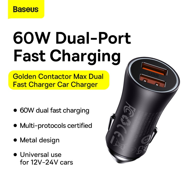 Baseus 60W Car Charger Quick Charge 4.0 3.0 Type C PD Fast Charging FCP SCP AFC Car Charger For Xiaomi iPhone 15 Pro Max Huawei Samsung