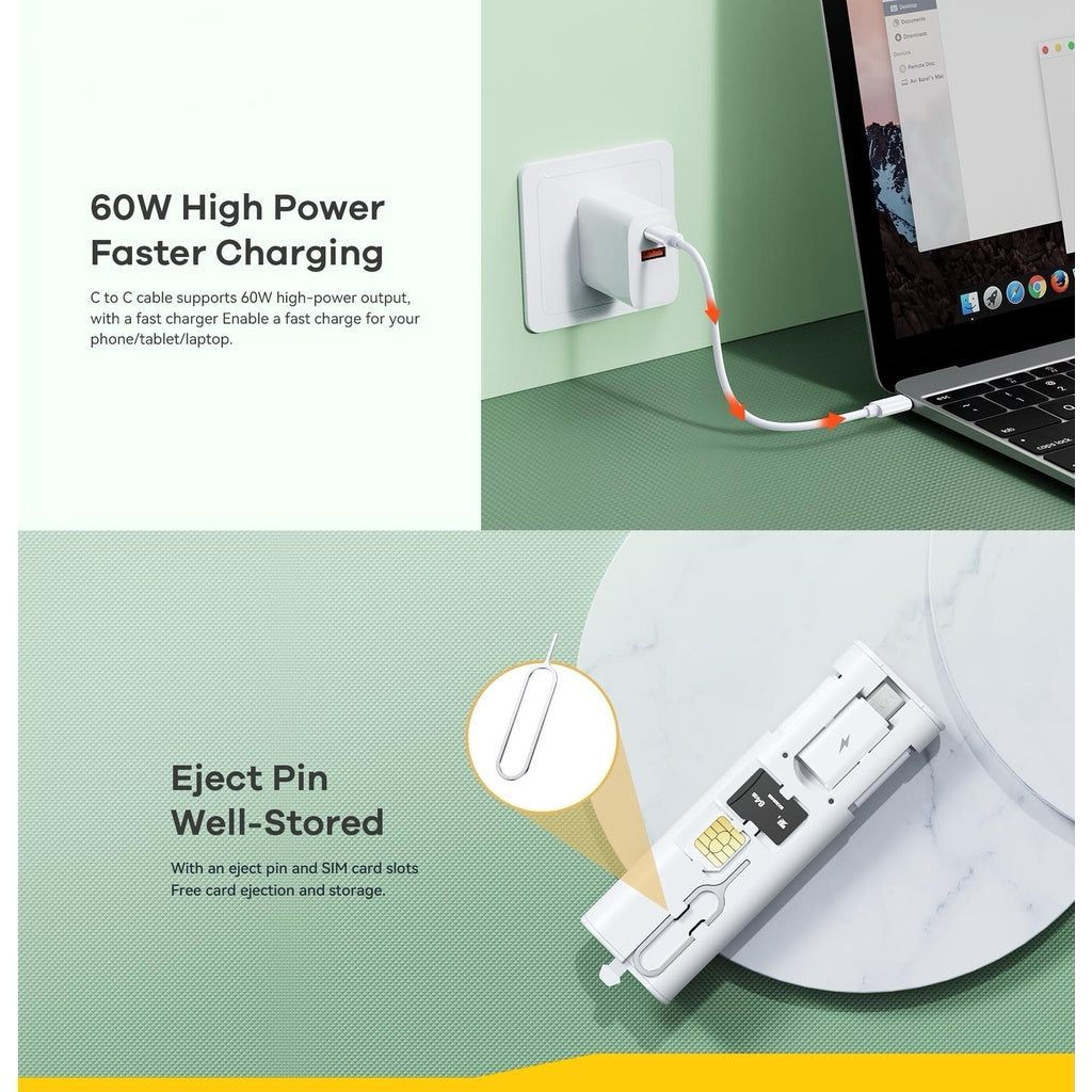 GXM 60W Fast Charging Cable Travel Set, Multi-Function Storage Box with Type-C & Micro USB, Hidden Compact Design