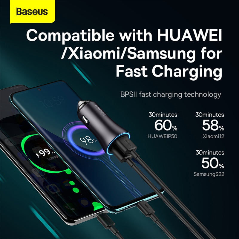 Baseus 60W Car Charger Quick Charge 4.0 3.0 Type C PD Fast Charging FCP SCP AFC Car Charger For Xiaomi iPhone 15 Pro Max Huawei Samsung