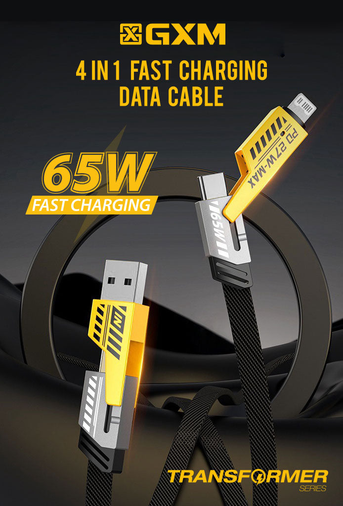 GXM 4 in 1 65W Fast Charging Data Cable Type-C USB to Type-C and Lightning iPhone Data Transmission