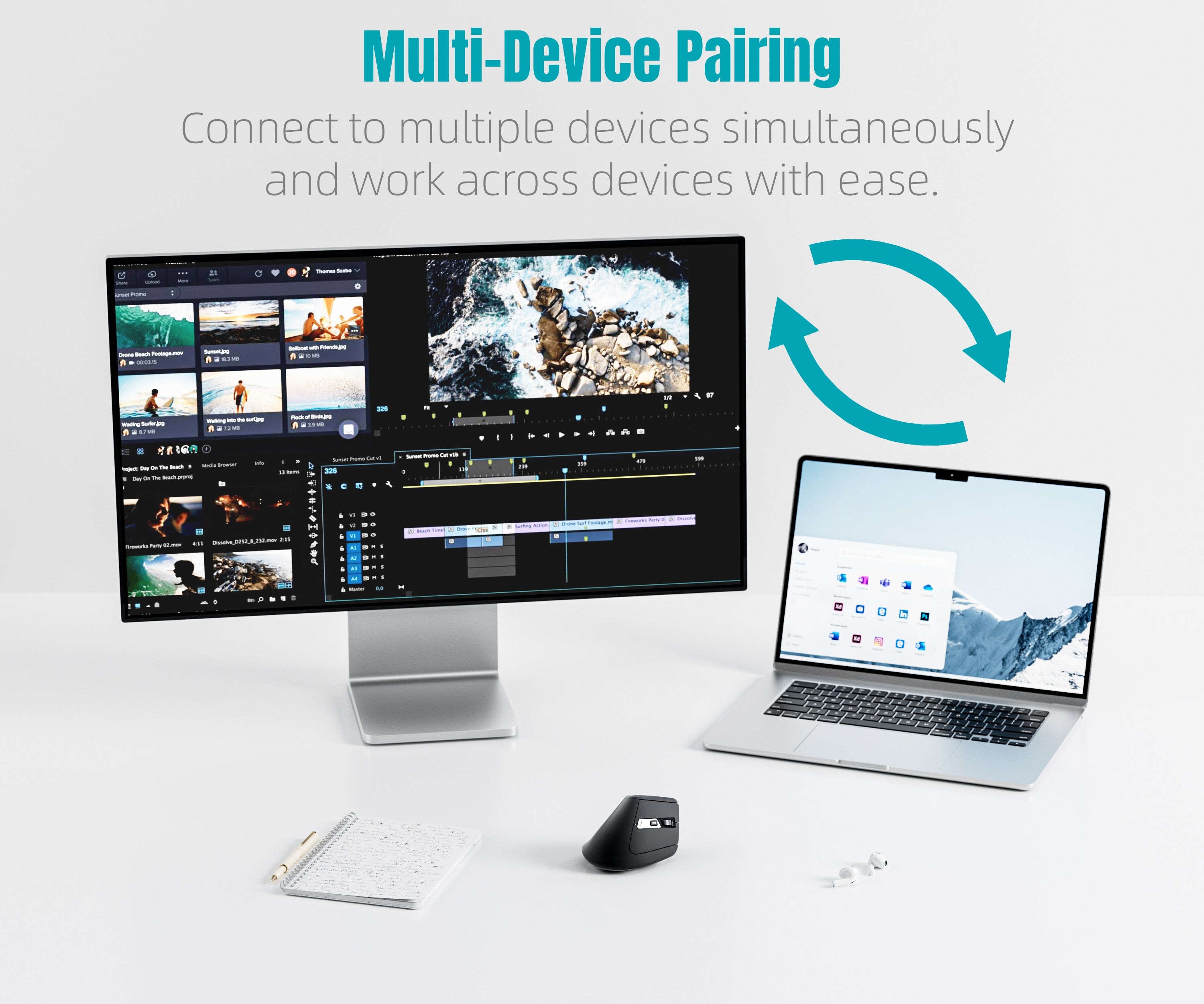 RAPOO EV310M Vertical Ergonomic Wireless Mouse | Bluetooth 3.0/5.0 & 2.4GHz | 2400 DPI | Dual Device | 9 Months Battery