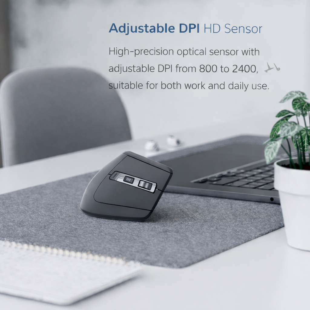 RAPOO EV310M Vertical Ergonomic Wireless Mouse | Bluetooth 3.0/5.0 & 2.4GHz | 2400 DPI | Dual Device | 9 Months Battery