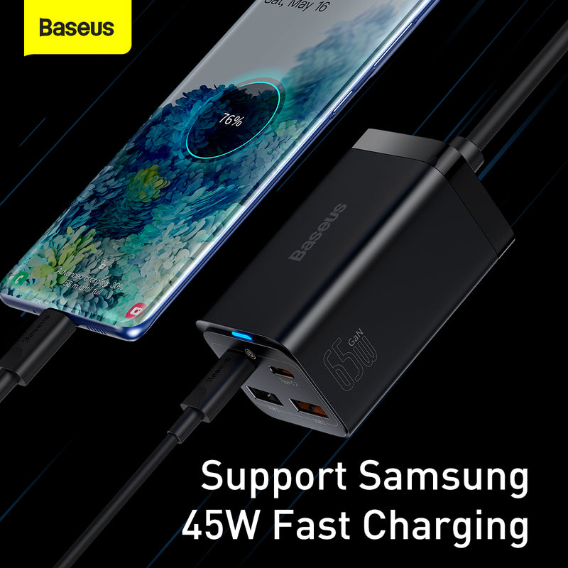 Baseus 65W Desktop Fast Charger GaN3 Pro 2C+2U EU Charger Plug Adapter Super Fast Charging PD SFC 2.0 PC Laptop iPhone 15 Pro Max