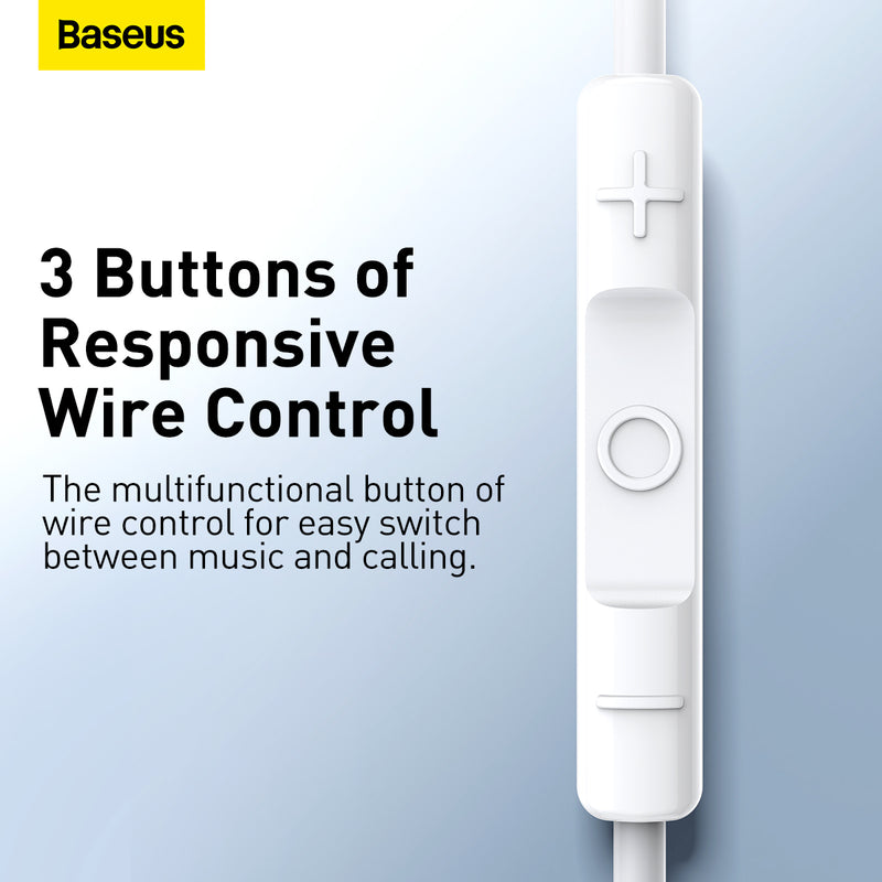 Baseus H17 Encok 3.5mm Lateral In-Ear Wired Earphone for Mobile Phones and Tablet Devices 3.5mm Jack White NGCR020002
