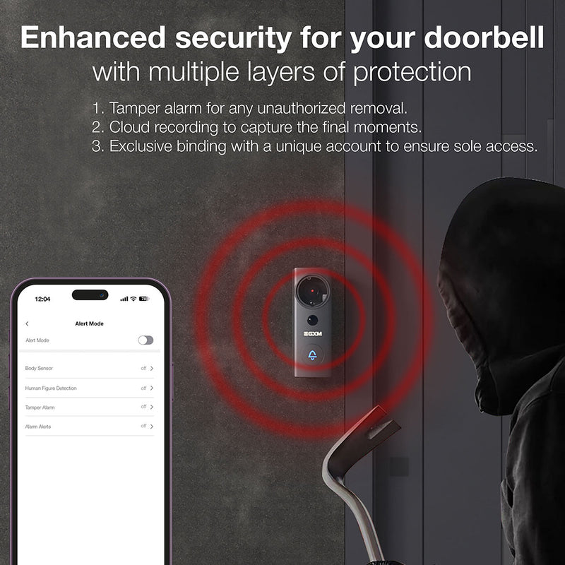 GXM D3 Video Doorbell Camera 2-Way Conversation Cordless and Wired Powered 140° Super Wide Angle 3m Sticker Waterproof 5200mAh Rechargeable Battery
