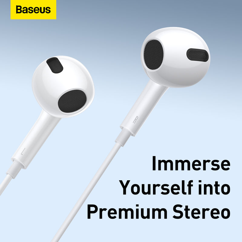 Baseus H17 Encok 3.5mm Lateral In-Ear Wired Earphone for Mobile Phones and Tablet Devices 3.5mm Jack White NGCR020002