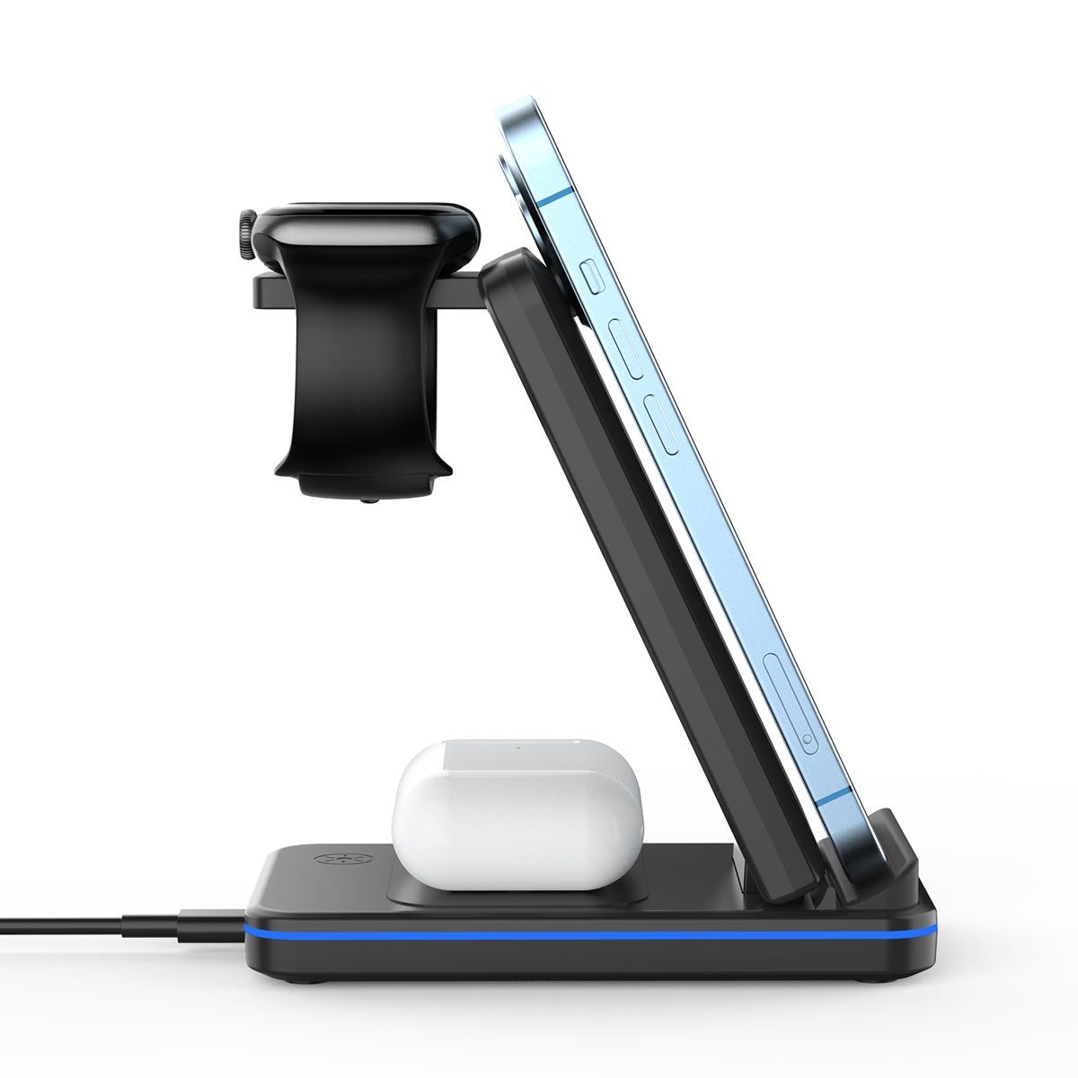 GXM 3in1 15W Wireless Charging Stand For iPhone 14 Pro Max 13 12 Samsung Huawei Xiaomi OPPO VIVO Apple Watch AirPods Charger WC-1502 Foldable Design Fast Wireless Charging Dual Charging Coils Multi-functional Mobile Phone Earbuds Smartwatch