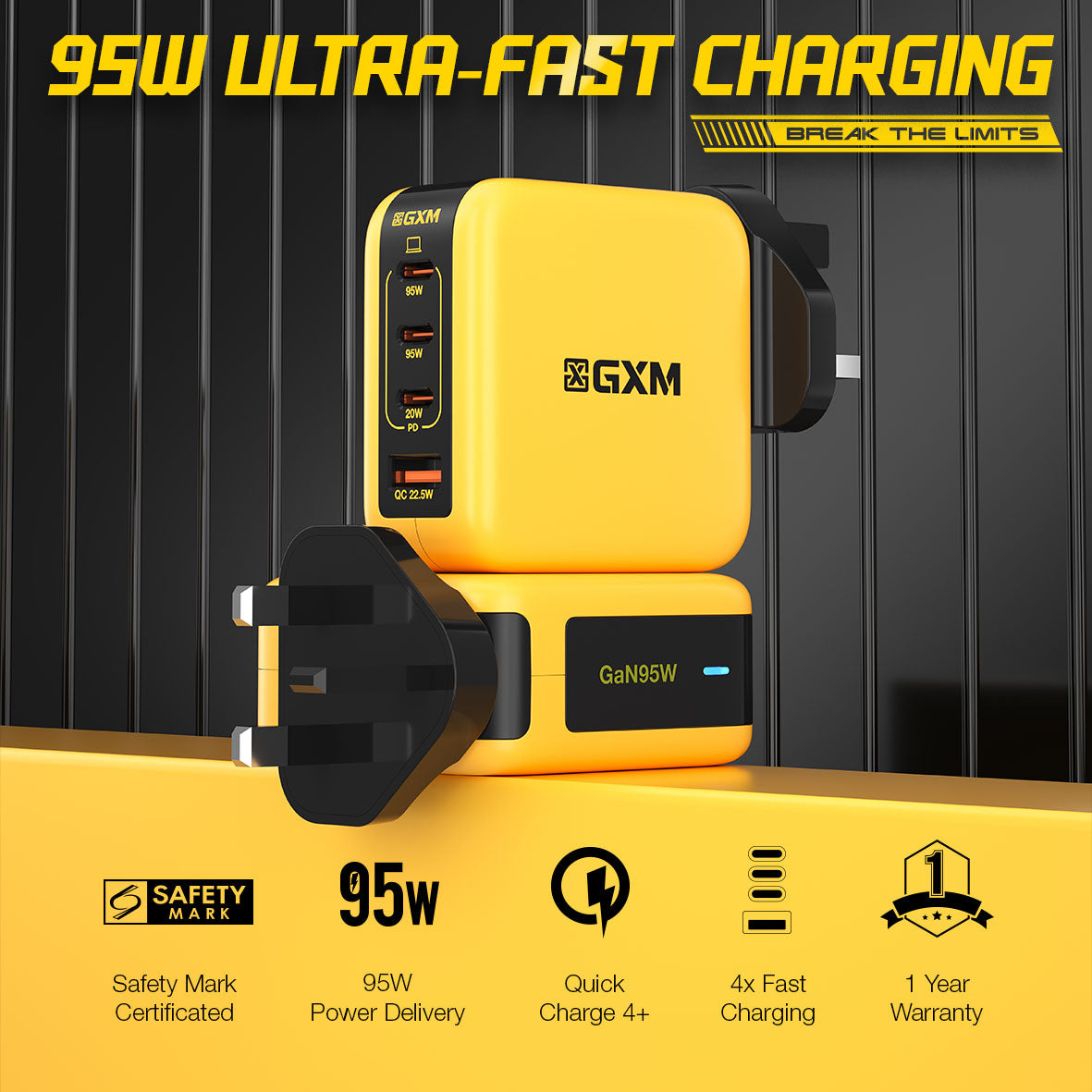 GXM 95W Ultra Fast Charging AC Adapter Safety Mark Quick Charge Fast Charging GaN Technology Wall Charger