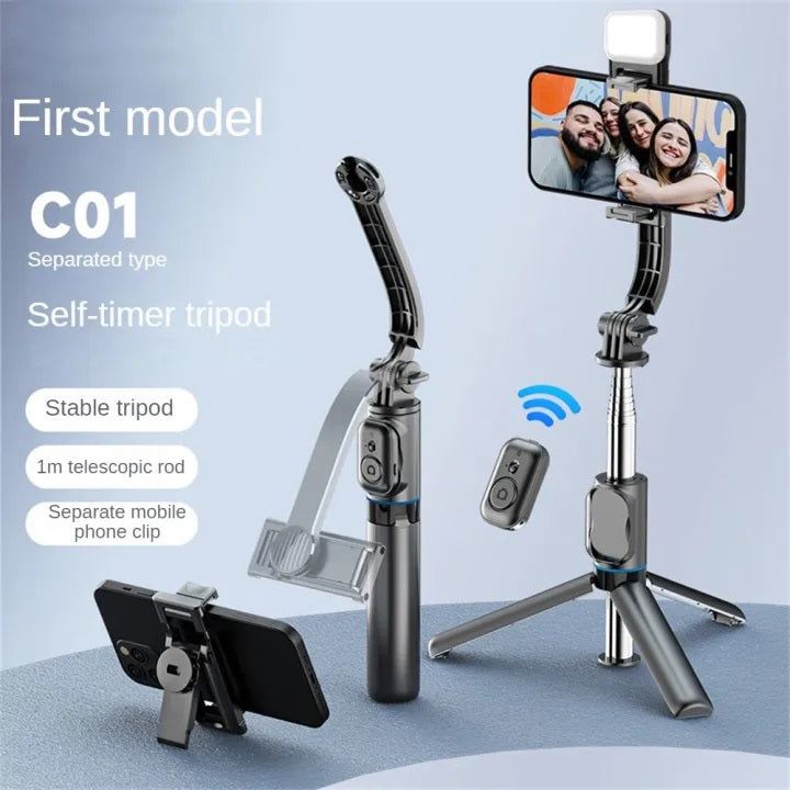 GXM Selfie Stick Phone Holder With LED Light C01s Detachable Remove Control Tripod Stand Extend Up to 1M Light and Portable Selfie Stick