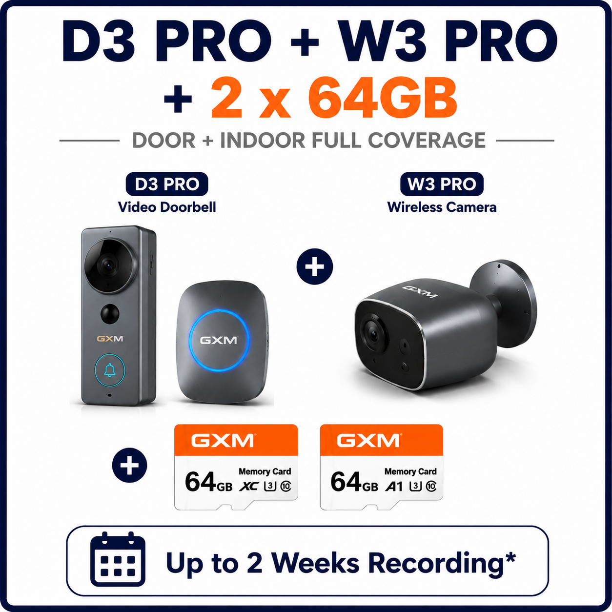GXM D3 Pro Video Doorbell Camera 2-Way Conversation Cordless and Wired Powered 140° Super Wide Angle 3m Sticker Waterproof 5200mAh Rechargeable Battery