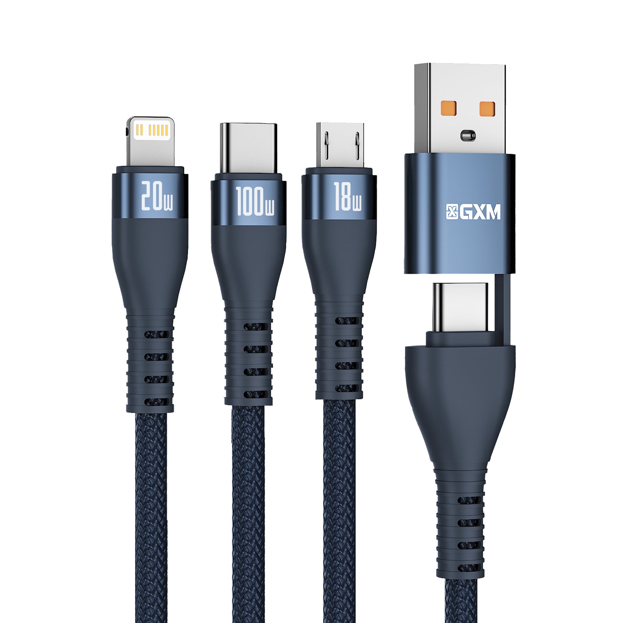 GXM 6 in 1 PD100W Quick Charging Data Cable for Laptop Tablets Phones iP Type-C MicroUSB and Data Transfer Cable