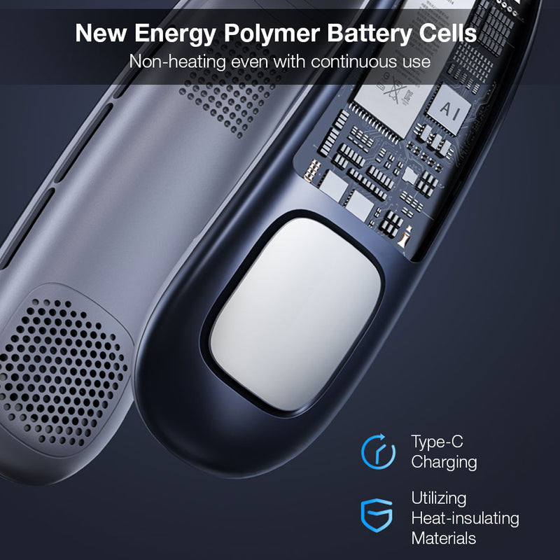GXM Neck Fan Triple-Core 360° Comprehensive Cooling Ergonomic Design 3 Speed Strong Wind Durable of Battery Life 1800mAh Low Noise 360° Airflow Circulation Technology
