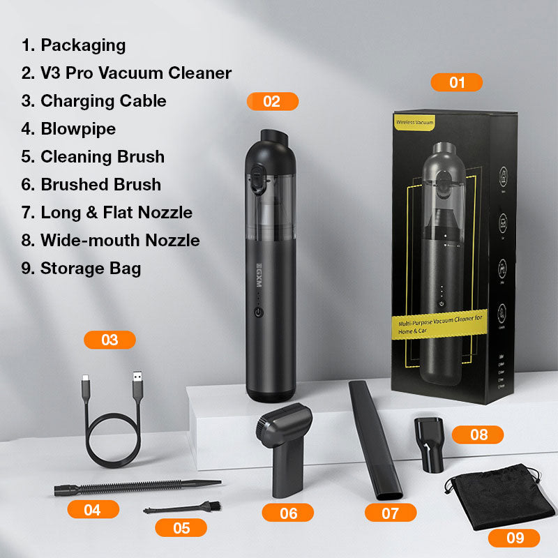 GXM V3 Pro 16000Pa Cordless Vacuum Cleaner for Car Home Brushless Motor 150ml Capacity bin 8000mAh Capacity of Battery Cleaning Car Interior Home Pet Storage Drawer