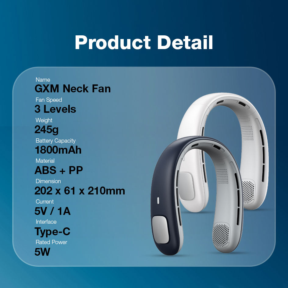 GXM Neck Fan Triple-Core 360° Comprehensive Cooling Ergonomic Design 3 Speed Strong Wind Durable of Battery Life 1800mAh Low Noise 360° Airflow Circulation Technology
