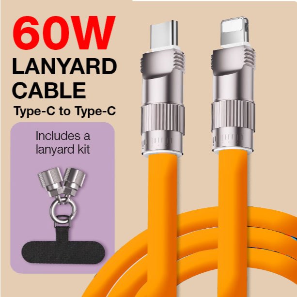 Colorful Lanyard Cable with Type-C to Type-C / Lightning Port, support data transmission