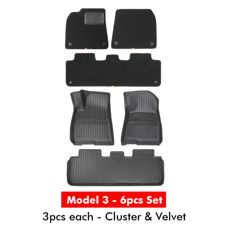 Baseus Tesla T-Space Series 3 6 9 piece Floor Mat for Model 3 and Model Y Cluster and Velvet Cluster Black Car