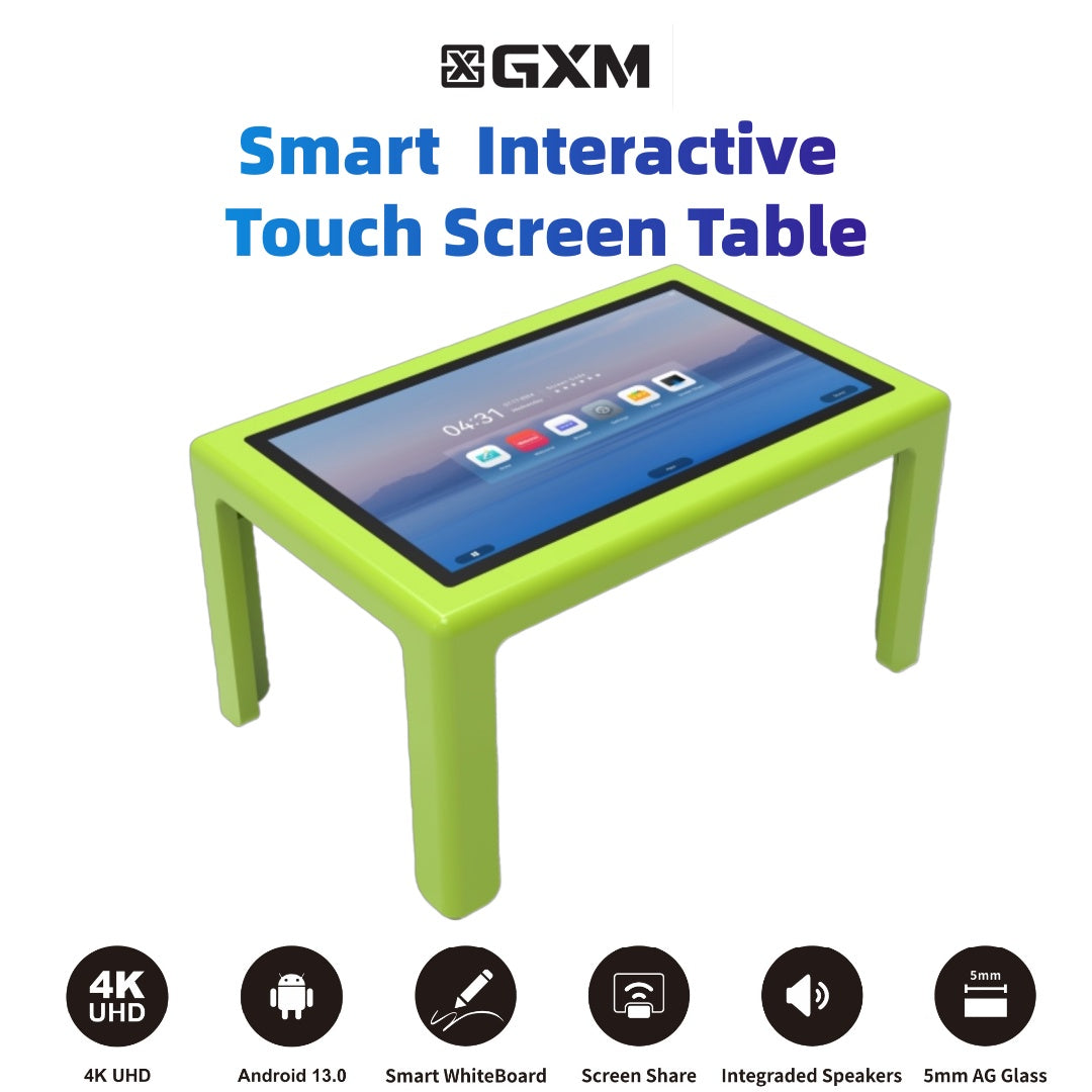 GXM 43” 4K Interactive Touch Table Touch Screen TV 10-Point Capacitive Touch, Android 13, Anti-Glare Tempered Glass, Waterproof, Multi-User Smart Display for Education, Business & Retail