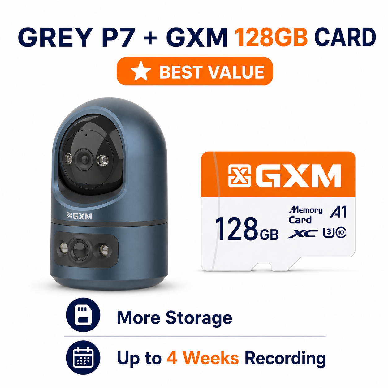 GXM P7 Dual Lens 2K Smart CCTV | 360° PTZ Auto Tracking | Fixed Wide View | Sound & Light Alarm | Dual-Band WiFi | Cloud
