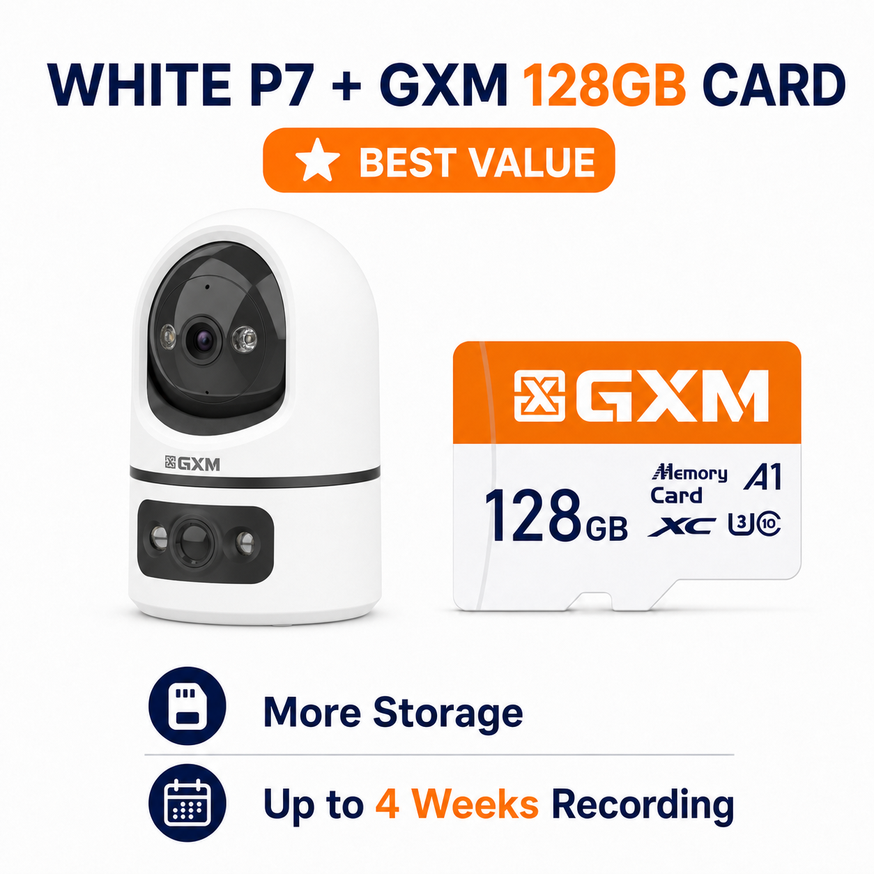GXM P7 Dual Lens 2K Smart CCTV | 360° PTZ Auto Tracking | Fixed Wide View | Sound & Light Alarm | Dual-Band WiFi | Cloud