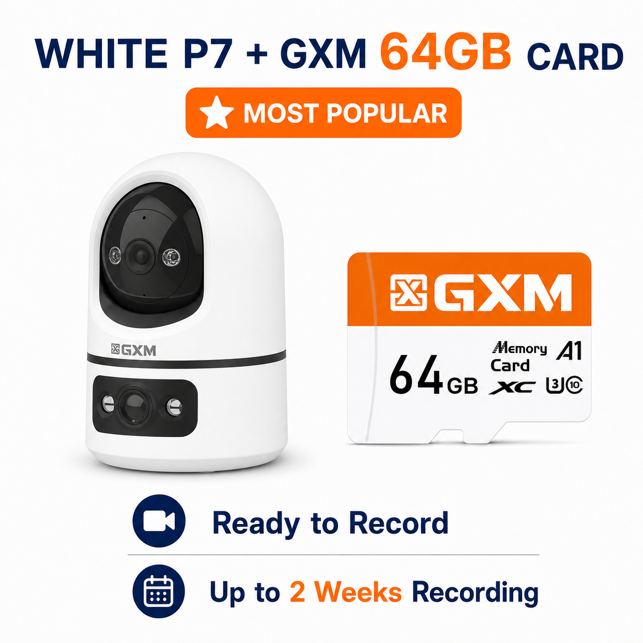 GXM P7 Dual Lens 2K Smart CCTV | 360° PTZ Auto Tracking | Fixed Wide View | Sound & Light Alarm | Dual-Band WiFi | Cloud