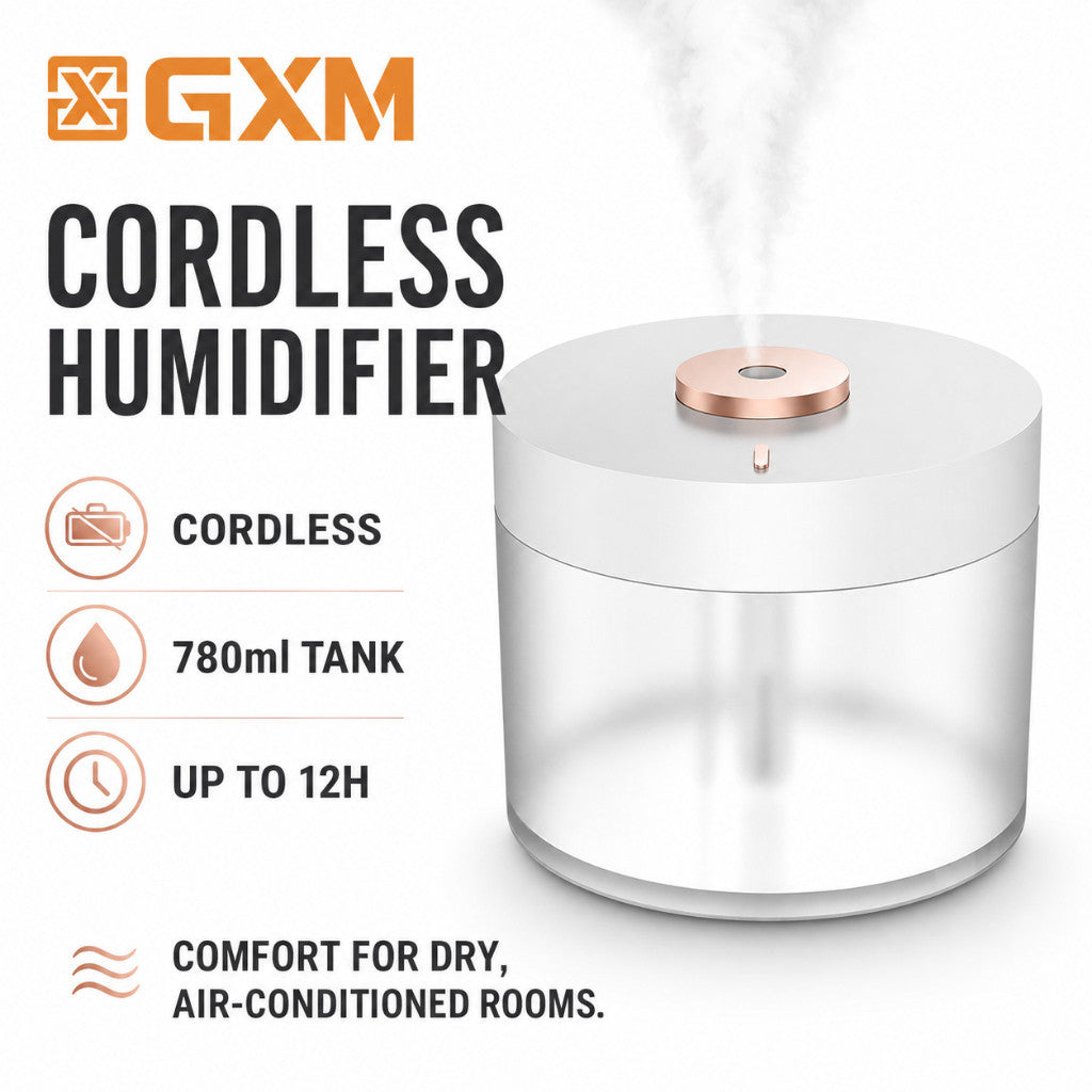 GXM HM-02 Cordless Humidifier 780ml | Rechargeable Cool Mist Humidifier with Ambient Light