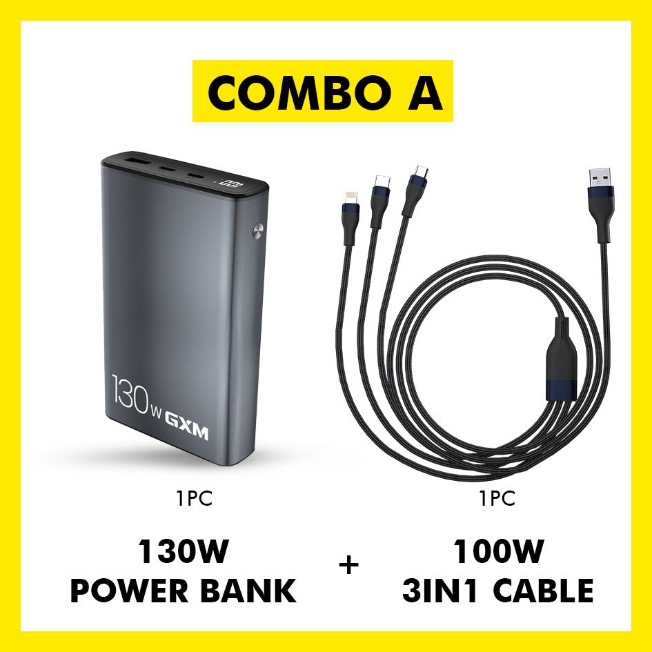 GXM 130W PD Power Bank 20000mAh Type C Fast Charge Laptop Phone Tablet Powerbank Portable Charger