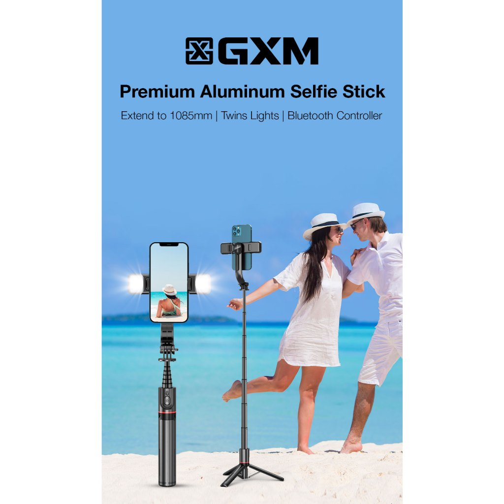 GXM Selfie Stick LED Light Phone Holder Bluetooth Tripod Twins Lights Premium Aluminum Travel SS02