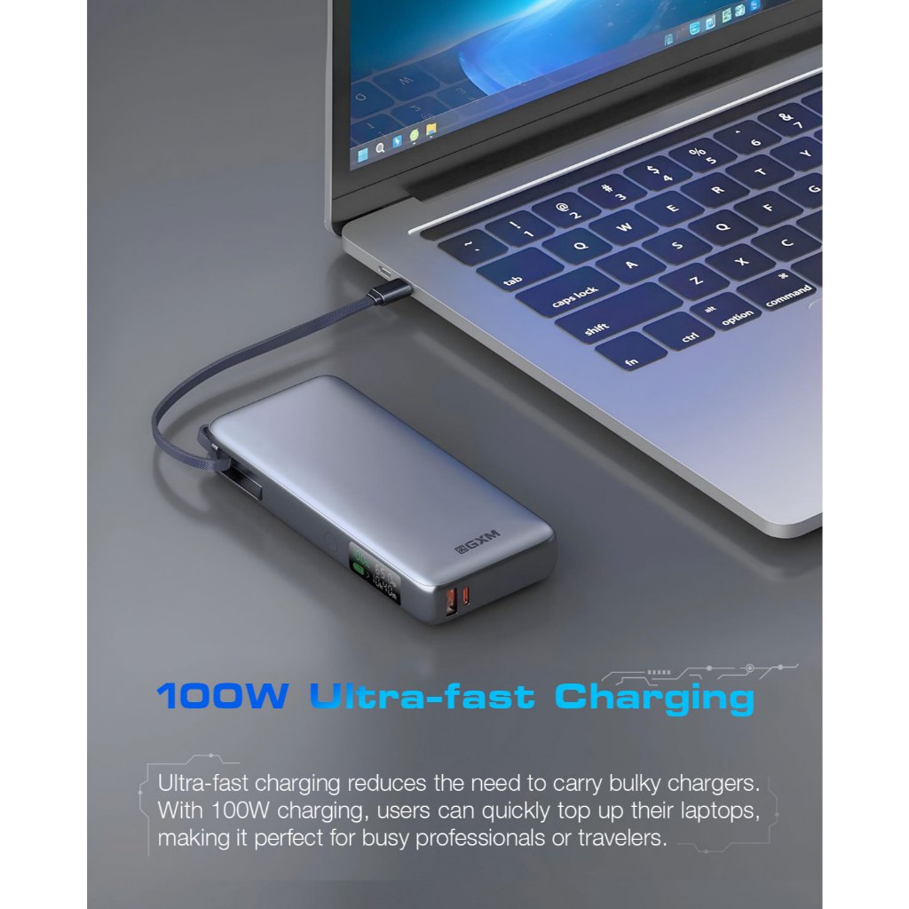 GXM 130W Power Bank with Built-in Type-C Cable Laptop Phone Tablet Charging Bring on Flight Travelling