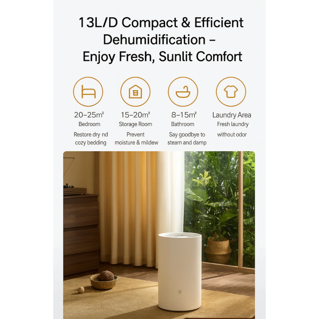 Xiaomi Smart Dehumidifier 13 L | 3L Tank | Ultra-Quiet (~34 dB) | Smart / Dry / Sleep Modes | App + Voice Control | Anti