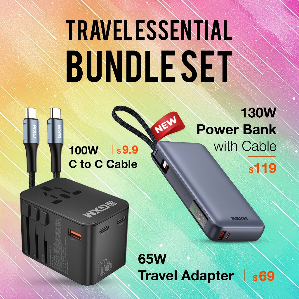 GXM 130W Power Bank with Built-in Type-C Cable Laptop Phone Tablet Charging Bring on Flight Travelling