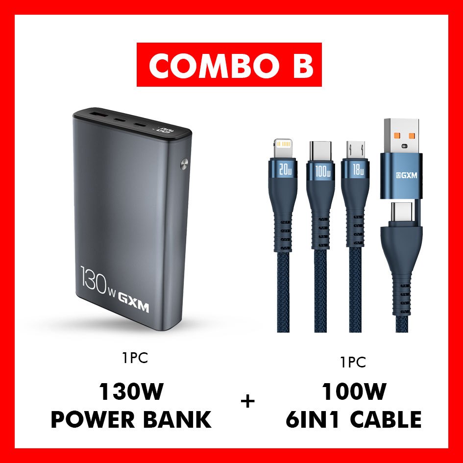 GXM 130W PD Power Bank 20000mAh Type C Fast Charge Laptop Phone Tablet Powerbank Portable Charger