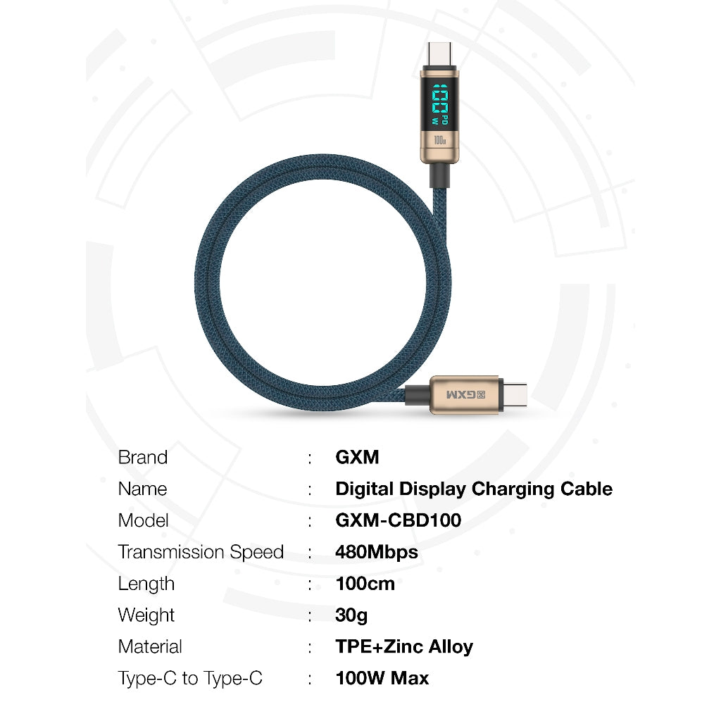 GXM 100W Digital Display Super Fast Charging Cable 100cm Laptop Phone Tablet Charging 480Mbps Data transfer