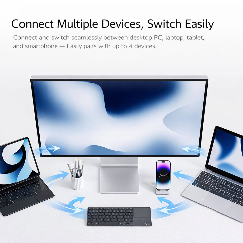 Rapoo E900T Wireless Keyboard with Touchpad | Bluetooth 5.0 / 4.0 & 2.4GHz | Multi-Device | Windows & macOS