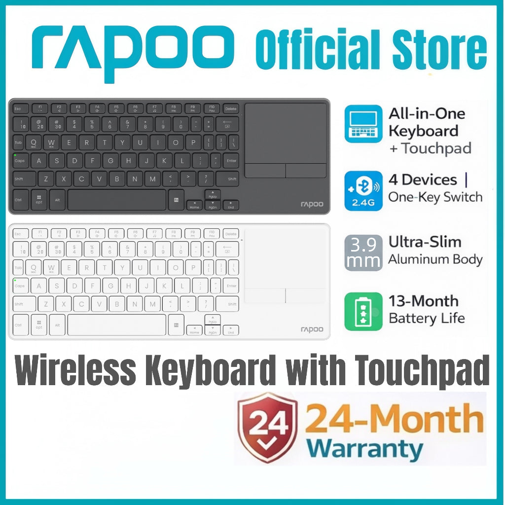 Rapoo E900T Wireless Keyboard with Touchpad | Bluetooth 5.0 / 4.0 & 2.4GHz | Multi-Device | Windows & macOS