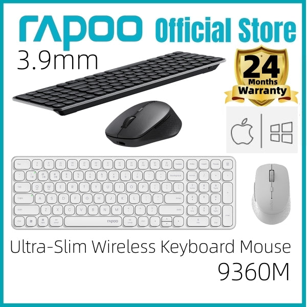 RAPOO 9360M Wireless Keyboard Mouse Combo | 99 Keys Ultra-Slim | Multi-Device BT M300 Silent Mouse