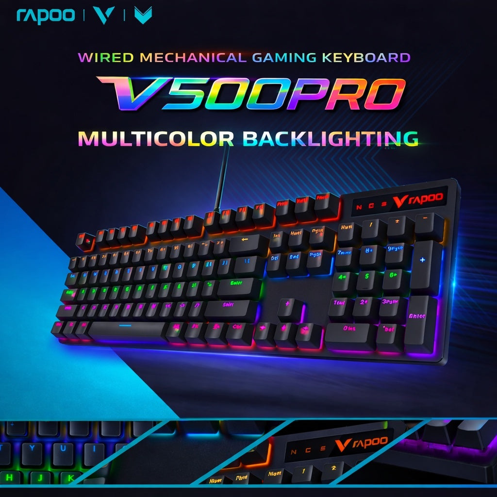 RAPOO V150S Wired Gaming Keyboard & Mouse Combo | V500 Pro Mechanical RGB Keyboard + V22S Gaming Mouse Official Warranty