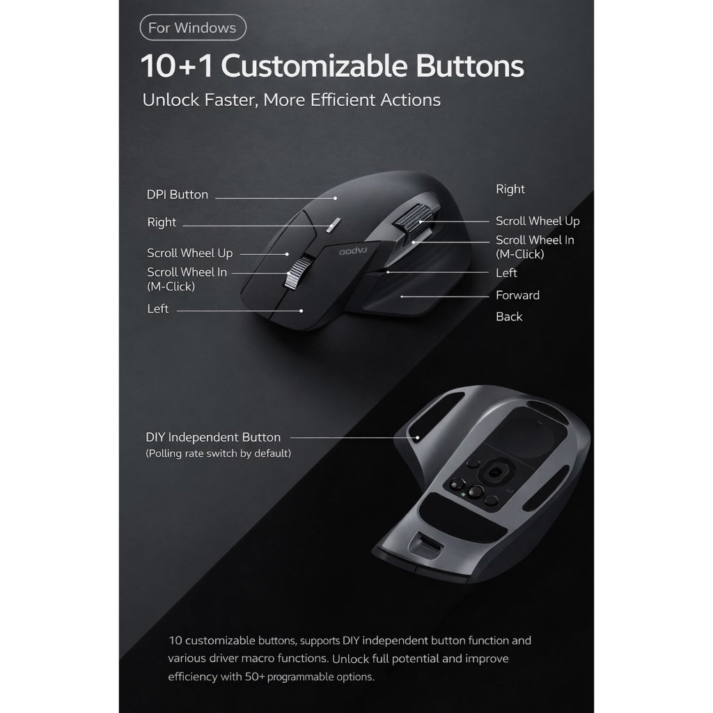 Rapoo MT760 PRO NearLink Wireless Mouse | 2000Hz Multi-Device Ergonomic Mouse