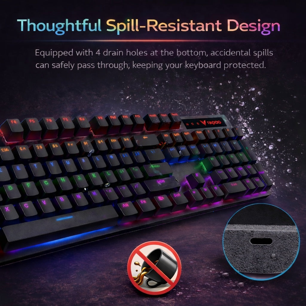 RAPOO V500 PRO Wired Mechanical Gaming Keyboard | RGB Backlit | 104 Keys | Anti-Ghosting | Aluminum Top 2 Years Warranty