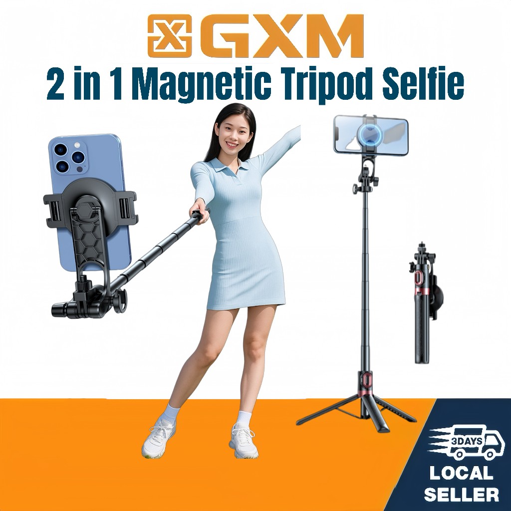 GXM 2-in-1 Magnetic Selfie Stick Tripod 130cm | ABS Aluminum Alloy | 10m Bluetooth Remote | 360° Rotation Action Camera