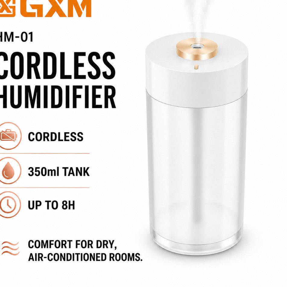 GXM HM-01 Cordless Humidifier 350ml Rechargeable Portable Mini Humidifier 2-Level Ambient Light Home Office Car