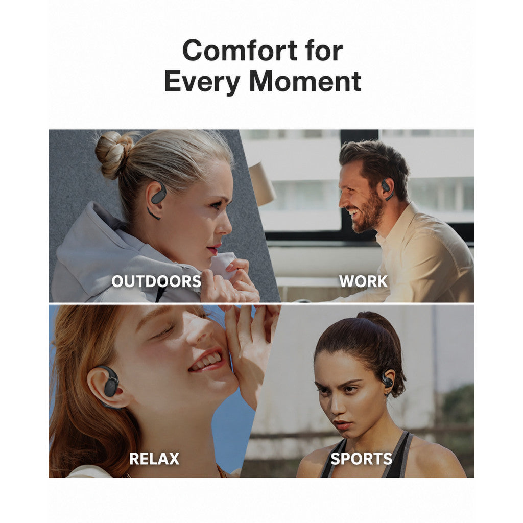 GXM V49 OWS Open-Ear Bluetooth 5.3 Earbuds, 8H Battery Life AI Noise Reduction IP54 Sports Wireless Earphone Earbuds