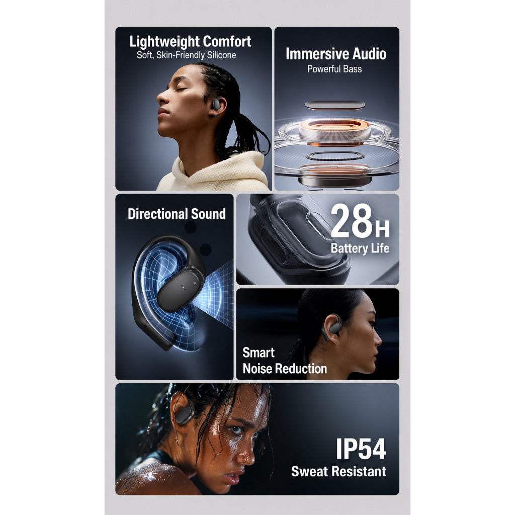 GXM V49 OWS Open-Ear Bluetooth 5.3 Earbuds, 8H Battery Life AI Noise Reduction IP54 Sports Wireless Earphone Earbuds