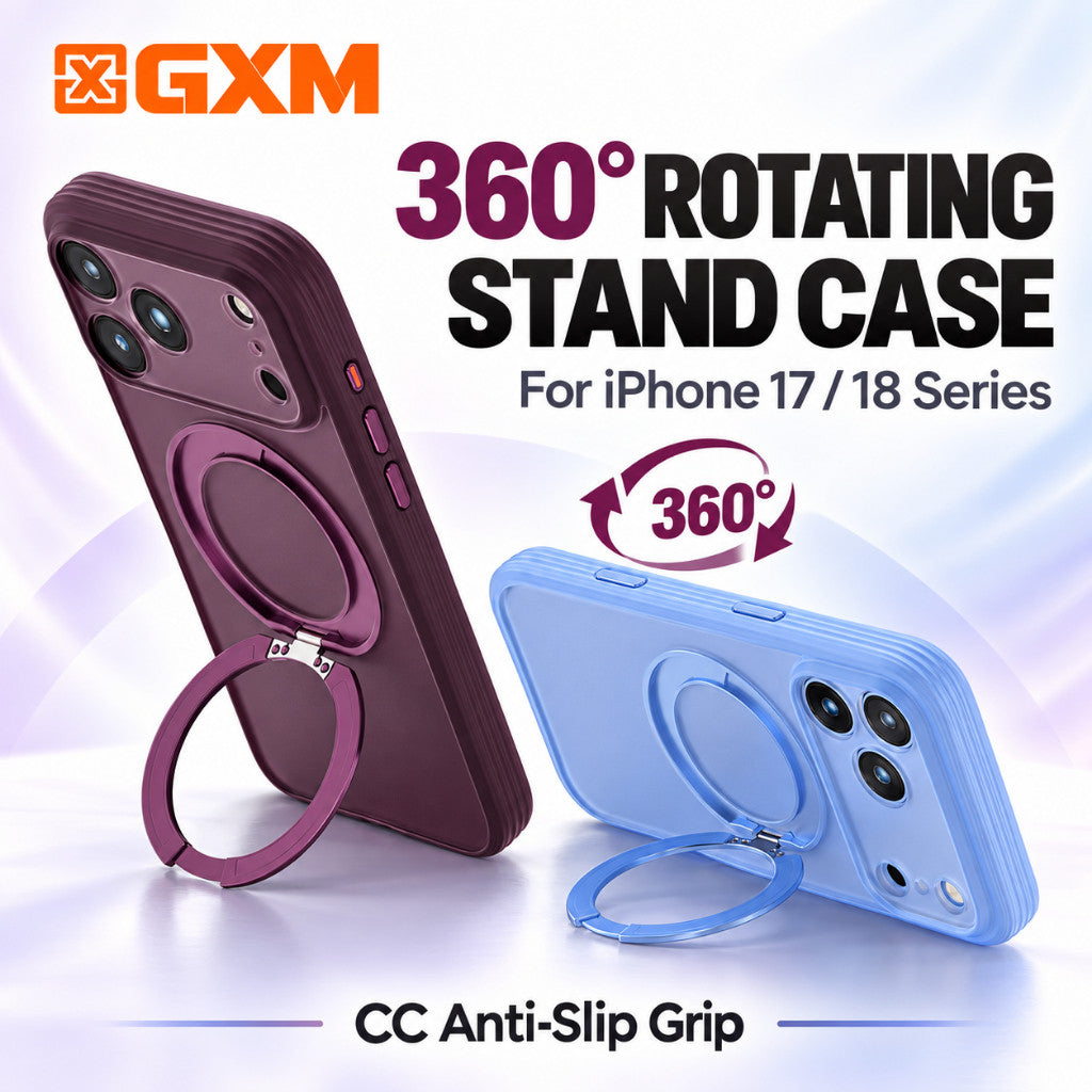 GXM Magnetic Ring 360° Rotating Stand Case for iPhone 17/18 Series CC Anti-Slip Grip Phone Cover Case