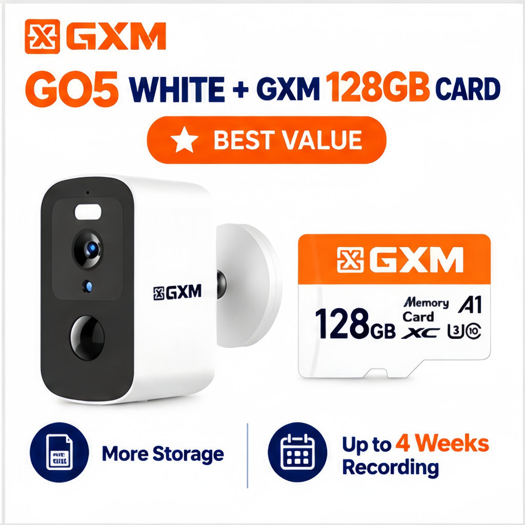 GXM GO5 4G LTE Security Wireless Camera 3K 5MP SIM Card Battery Powered AI Human Detection IP66 Outdoor No WiFi Required
