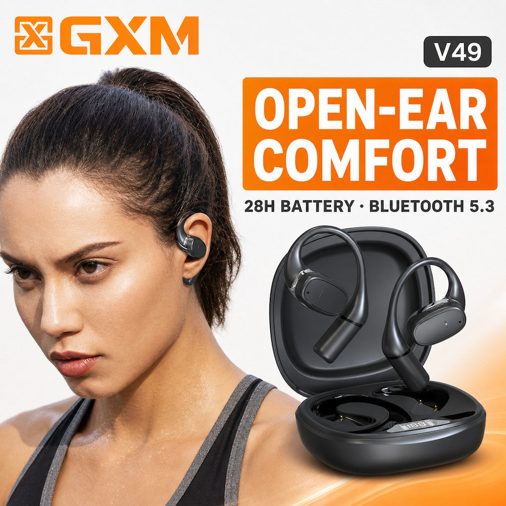 GXM V49 OWS Open-Ear Bluetooth 5.3 Earbuds, 8H Battery Life AI Noise Reduction IP54 Sports Wireless Earphone Earbuds