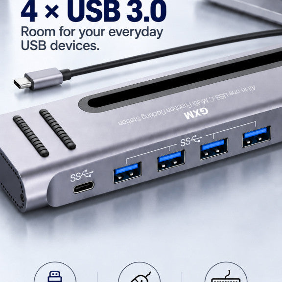 GXM 12-in-1 USB-C Hub Docking Station Dual HDMI 4K 60Hz 100W PD Gigabit Ethernet USB 3.0 SD/TF Card Reader Audio 3.5mm