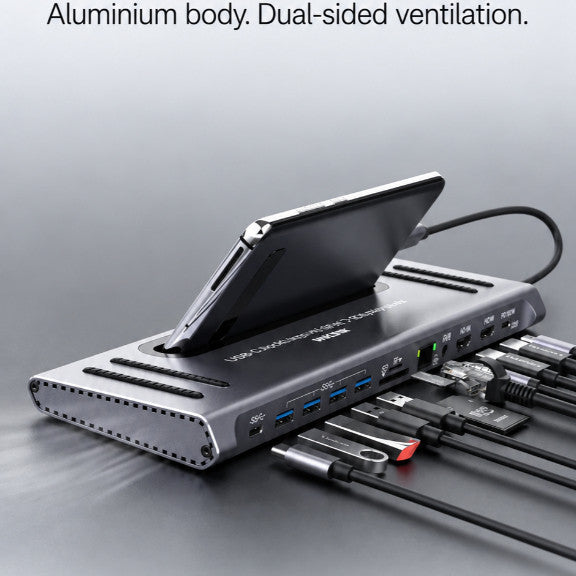 GXM 12-in-1 USB-C Hub Docking Station Dual HDMI 4K 60Hz 100W PD Gigabit Ethernet USB 3.0 SD/TF Card Reader Audio 3.5mm