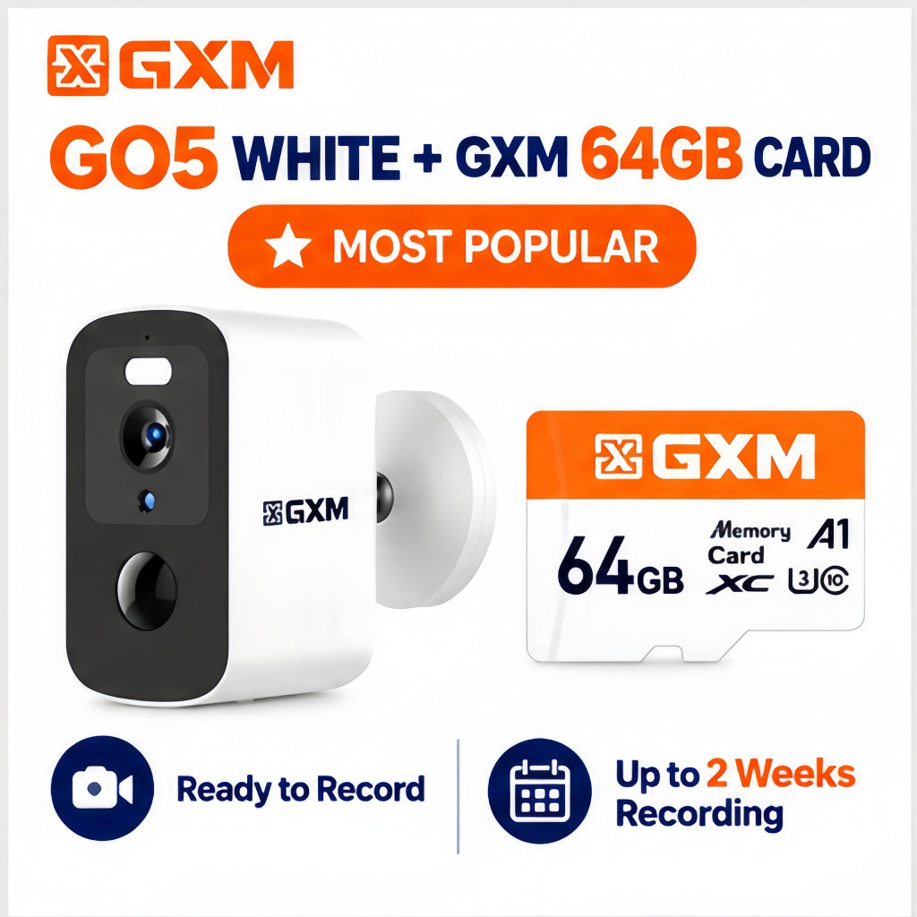 GXM GO5 4G LTE Security Wireless Camera 3K 5MP SIM Card Battery Powered AI Human Detection IP66 Outdoor No WiFi Required