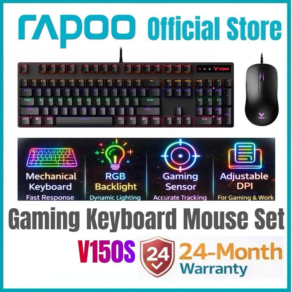 RAPOO V150S Wired Gaming Keyboard & Mouse Combo | V500 Pro Mechanical RGB Keyboard + V22S Gaming Mouse Official Warranty